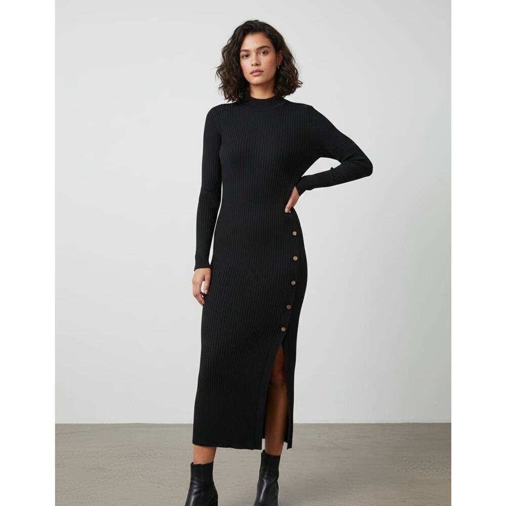 Say What Women’s Midi Dress Ribbed Sweater Bodycon Turtleneck Black Size Small